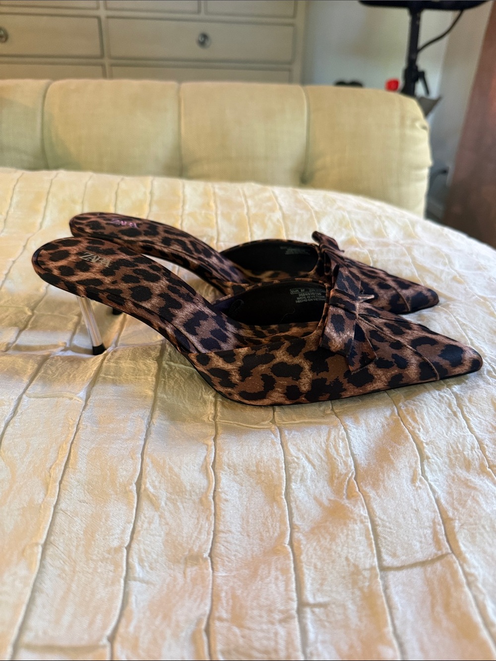 Zara Leopard Print Pointed Mules in Brown and Black